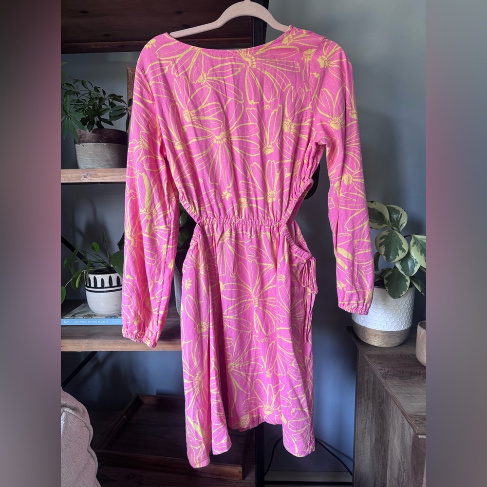 NWT Universal Thread Pink Dress with Yellow Floral Design and Cutouts, M